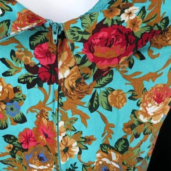 Lindy Bop Ophelia Retro Pin Up Turquoise Floral Fit and Flare Swing Dress Medium - Picture 7 of 9